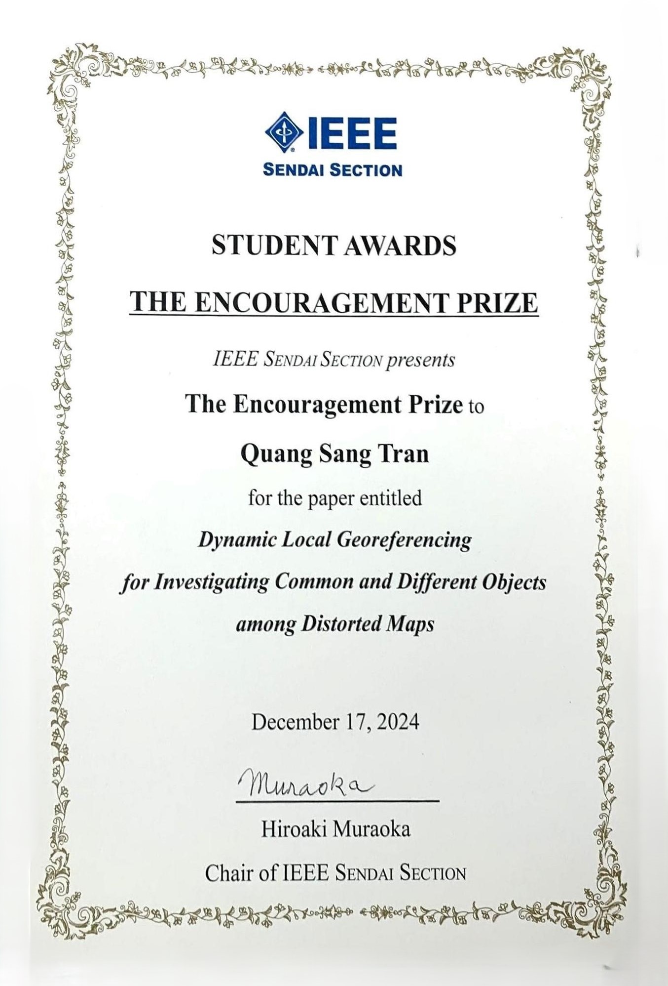 宮古菜々さんがIEEE Sendai WIE Awardsを、チャン クアン サンさんがIEEE Sendai Section Student